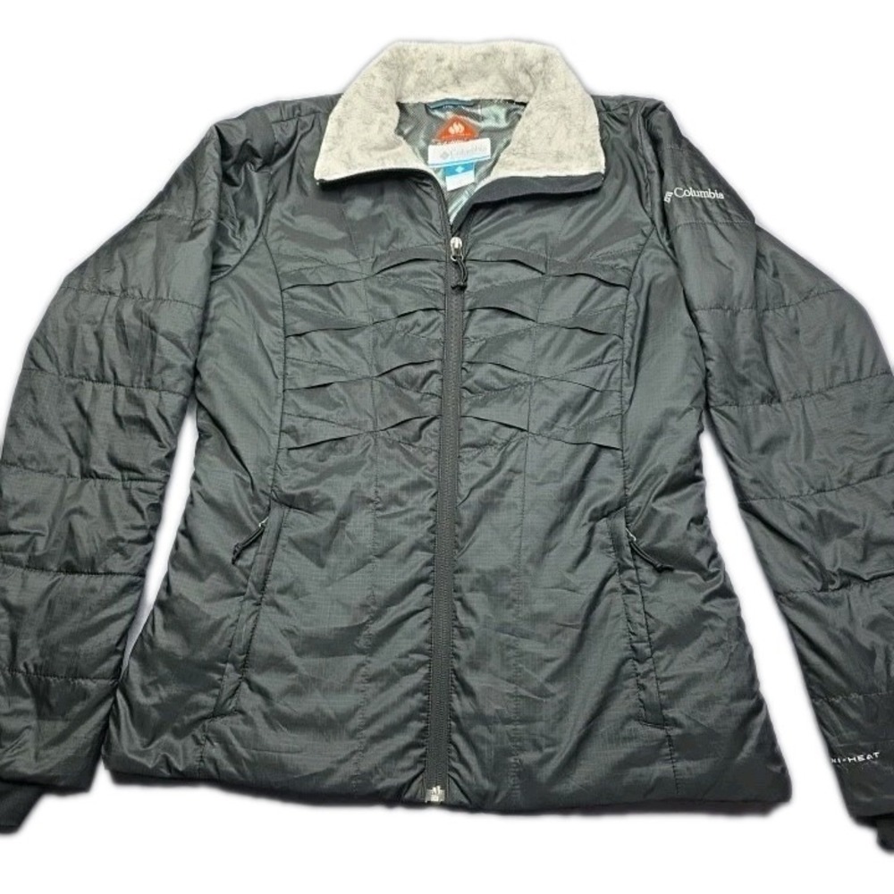 Columbia Omni Heat Lightweight Insulated  Black Jacket Faux Fur Collar Womens S